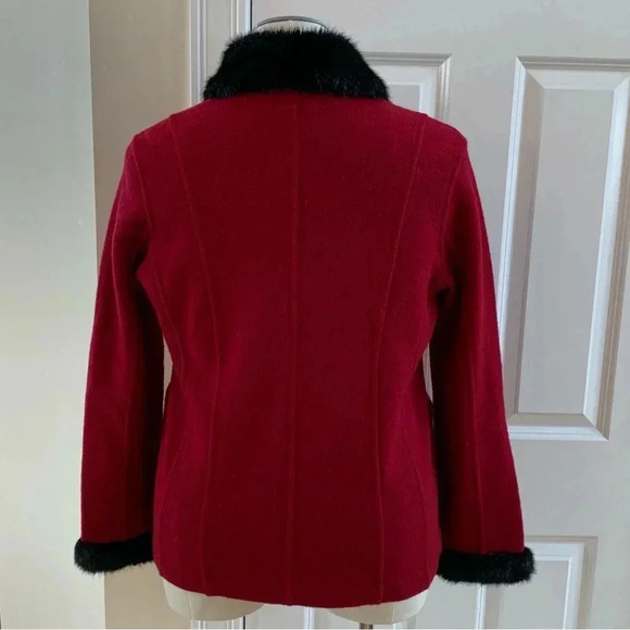 CAROLE LITTLE Boiled Wool Full Zip Faux Fur Collar Sweater Jacket M * Flaw - Picture 3 of 13